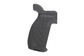 Full-size olive drab green Emissary Development pistol grip.